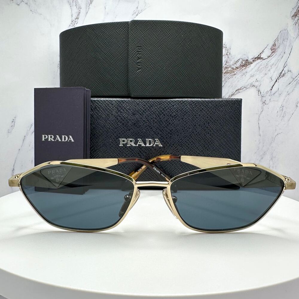 New PRADA Sunglasses Gold Metal 3D Logo Aviator Cat Eye Womens PRD50S ZVN70B - Picture 2 of 16